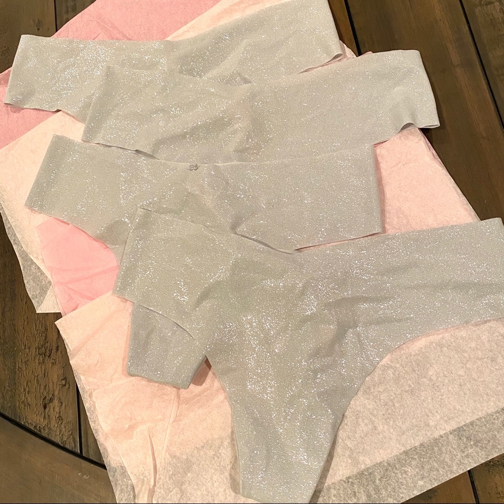 VS Seamless Glittery Shiny Silver Thong Panties